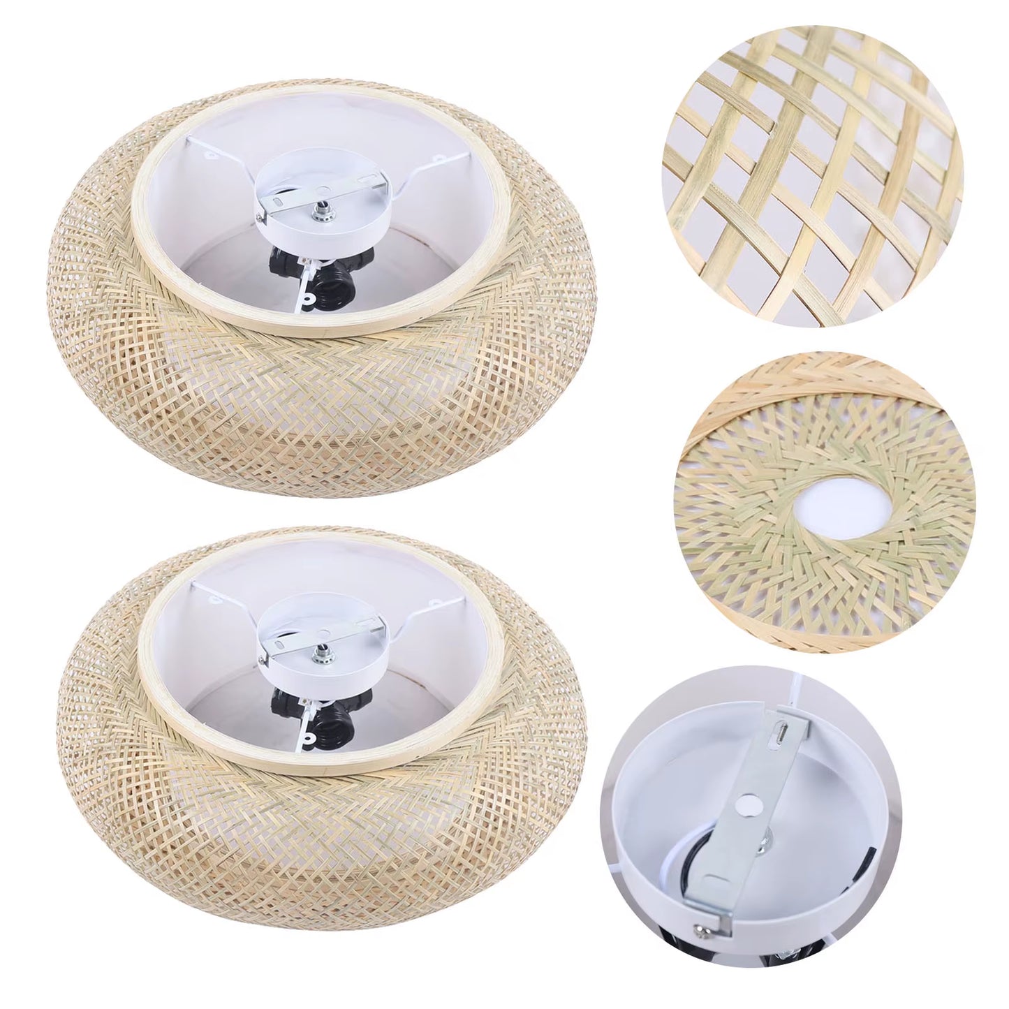 Asian Rustic Bamboo Flush Mount Ceiling Light 3-Lamp Antique Rattan Ceiling Light Weaving Lantern Lighting Fixture