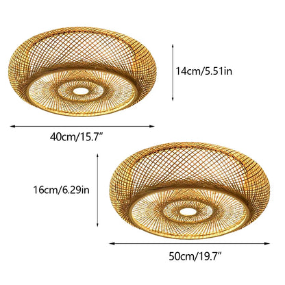 Asian Rustic Bamboo Flush Mount Ceiling Light 3-Lamp Antique Rattan Ceiling Light Weaving Lantern Lighting Fixture