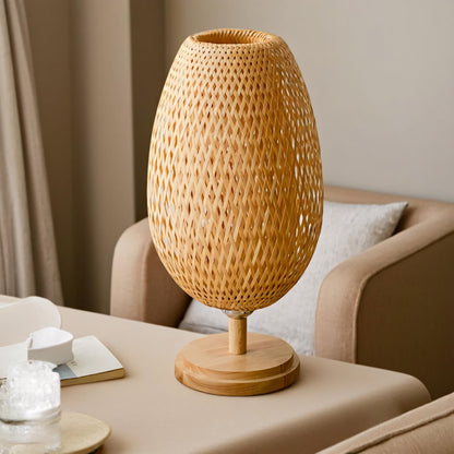 Hand-Knitted Bamboo Table Lamp: Minimalist Zen Bedside Light